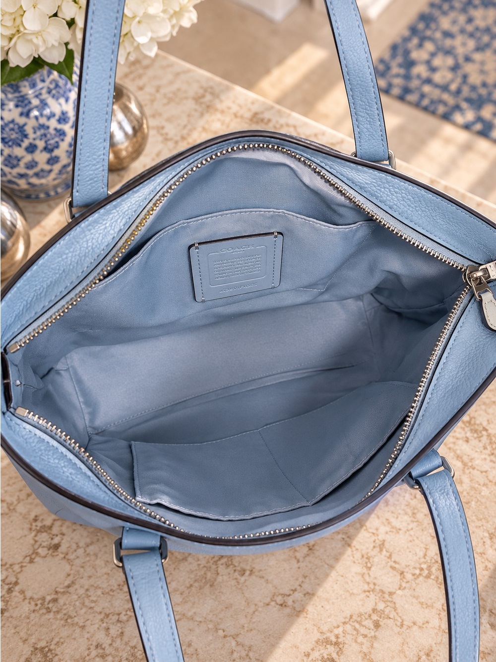 COACH Bay Tote in Cornflower Blue Pebbled Leather - Picture 5 of 6